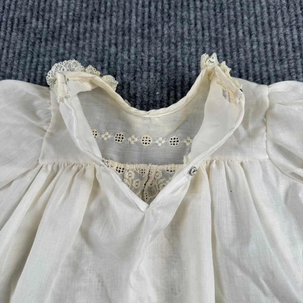 Vintage Off White Eyelet Lace Christening Gown Baptism‎ Dress Infant Baby  965